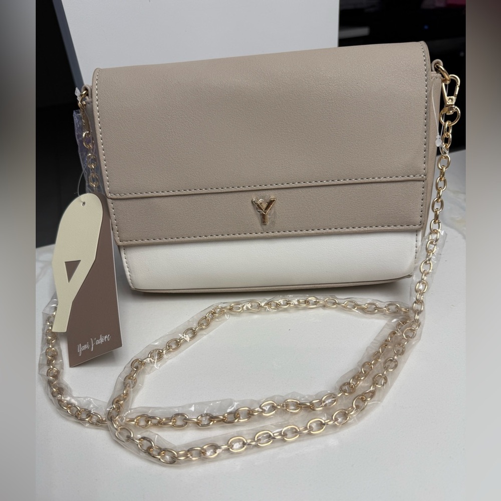 Yani J’adore Chic Beige and White Crossbody Bag NWT